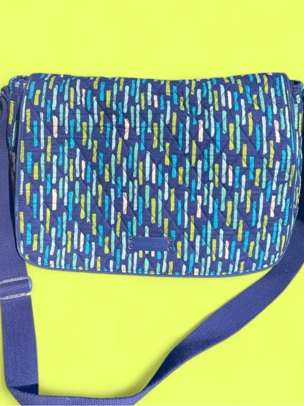 Vera Bradley retired Katarina Showers Blue Multi Quilted Crossbody laptop Bag
